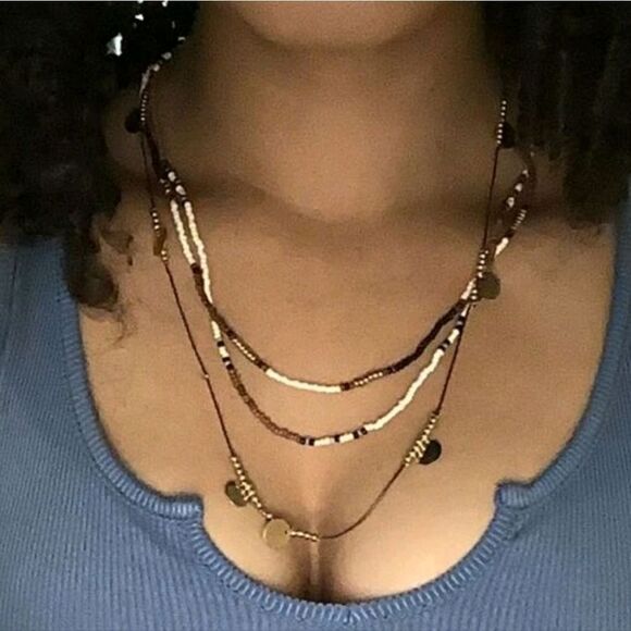 💖 2/$30 Boho indie sleeze multi layered gold charm beaded hippie necklace - Picture 11 of 15